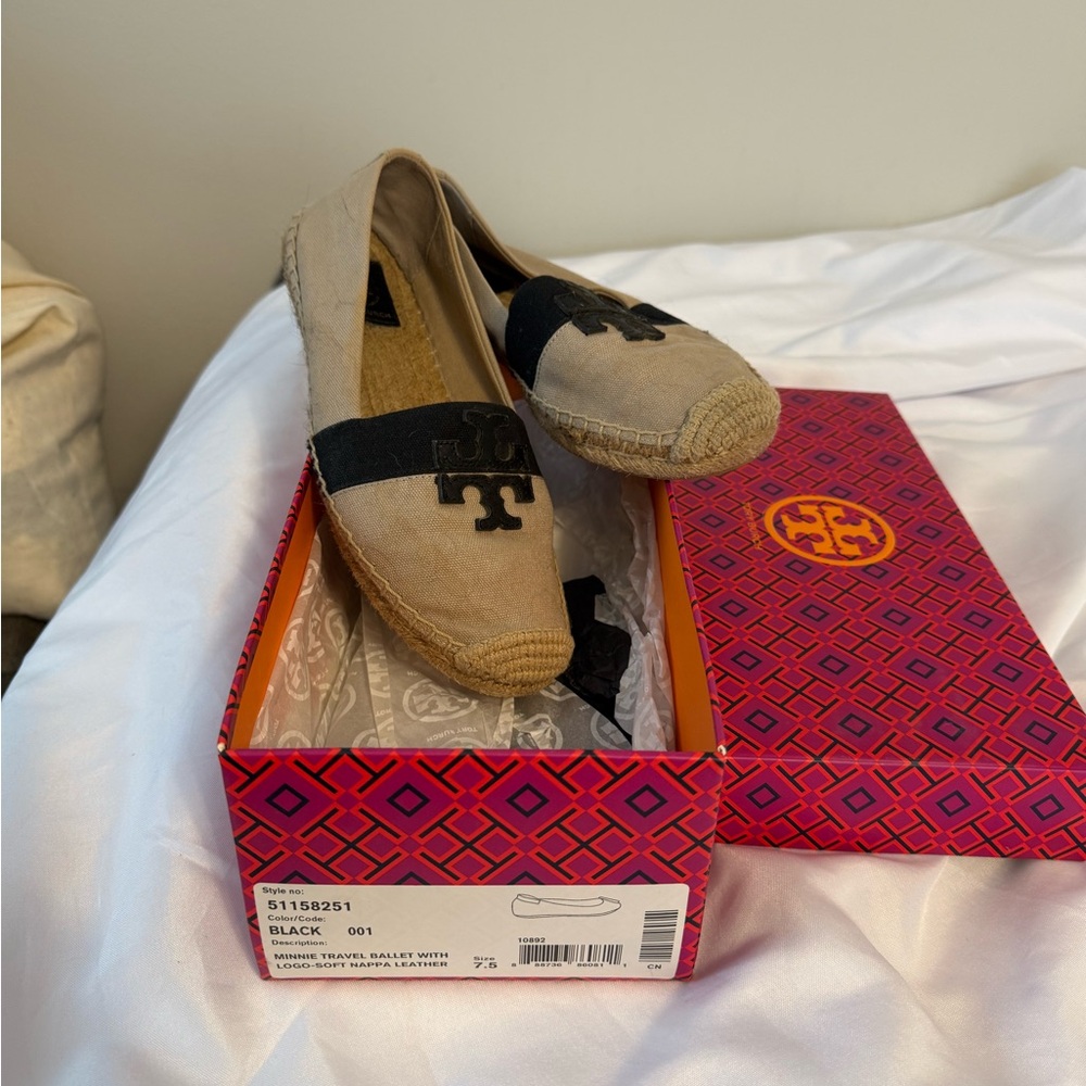 Tory Burch Black and Tan Espadrilles